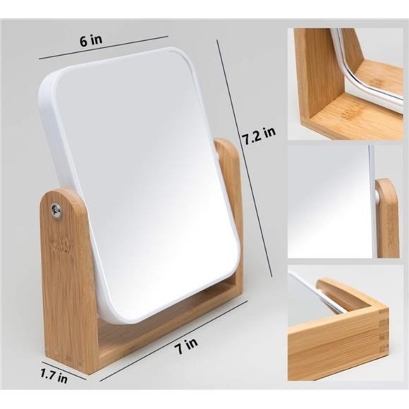 Vanity Makeup Mirror w Natural Bamboo Stand,8 Inch 1X/3X Magnification 2 Sided - Picture 5 of 5